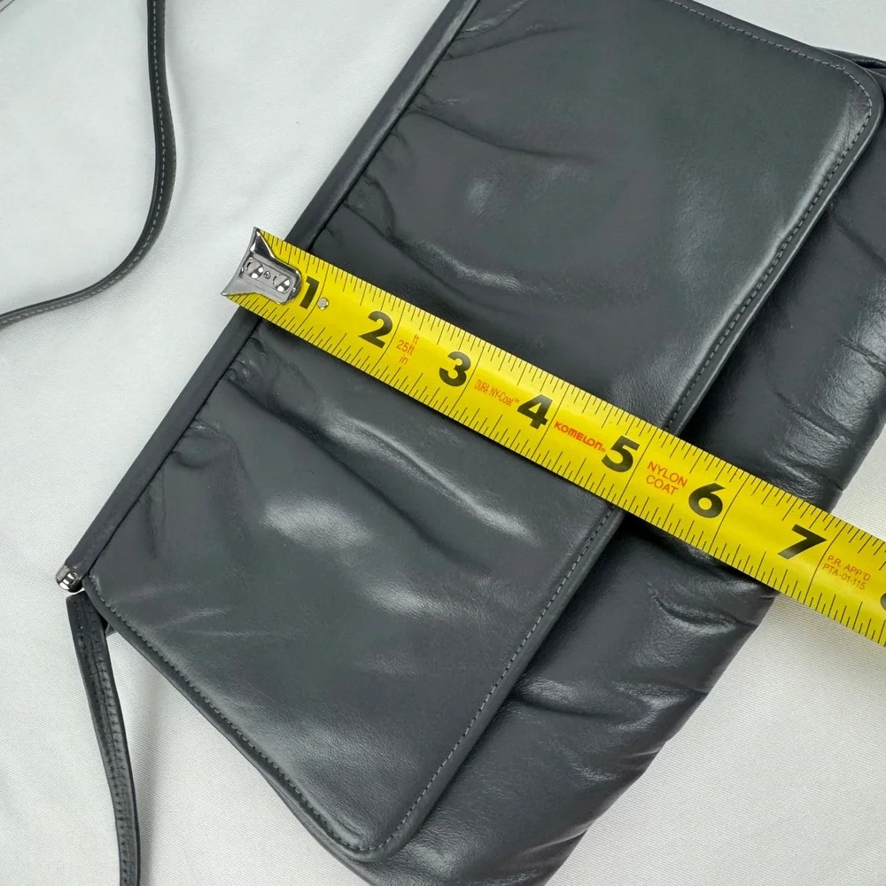 Vintage Mardane USA Gray Leather Ruched Foldover Clutch‎ Shoulder Bag